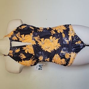B2prity black and orange floral slimming one piece swimsuit